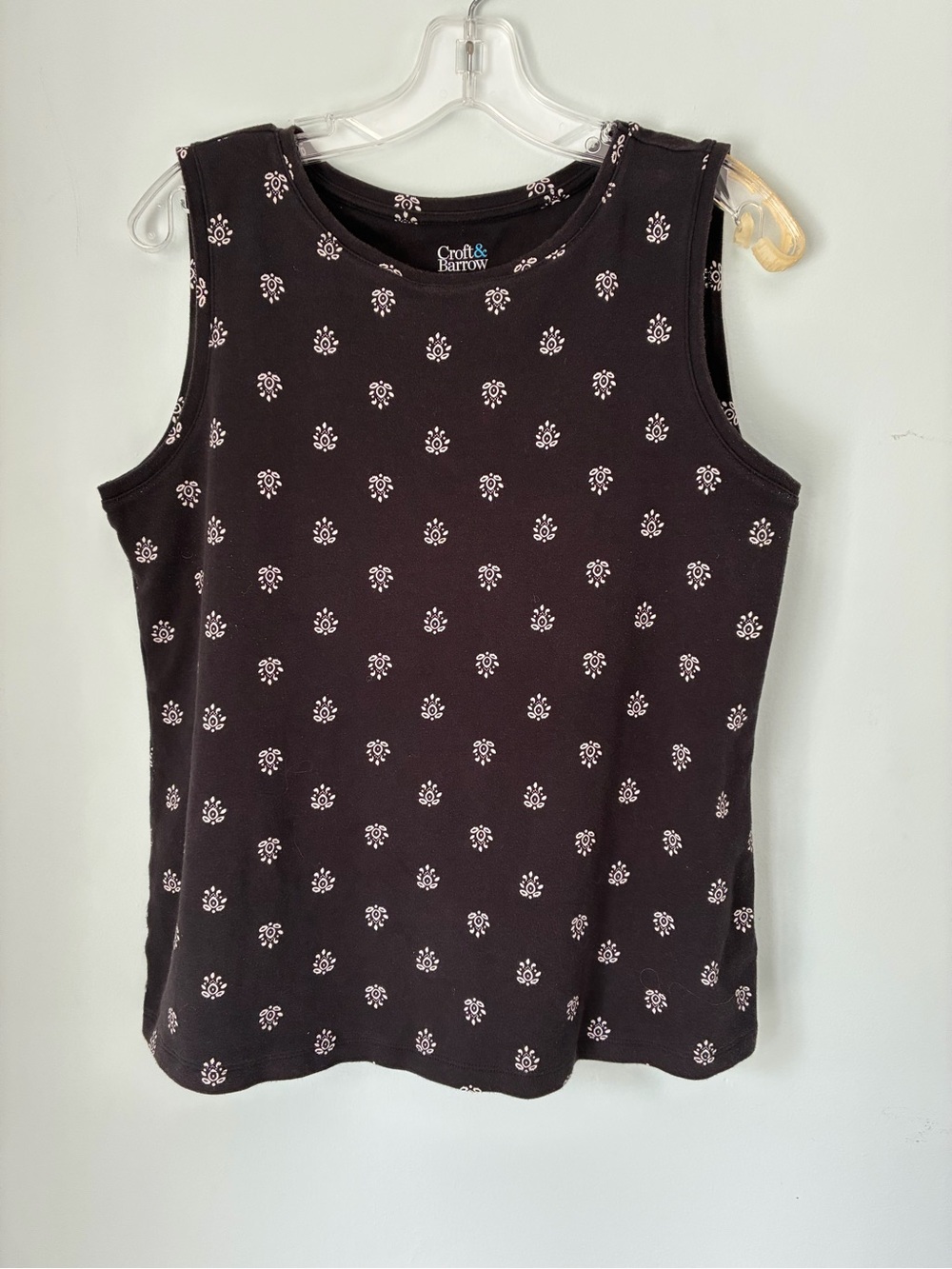 croft & barrow Black Tank with White Floral Motifs